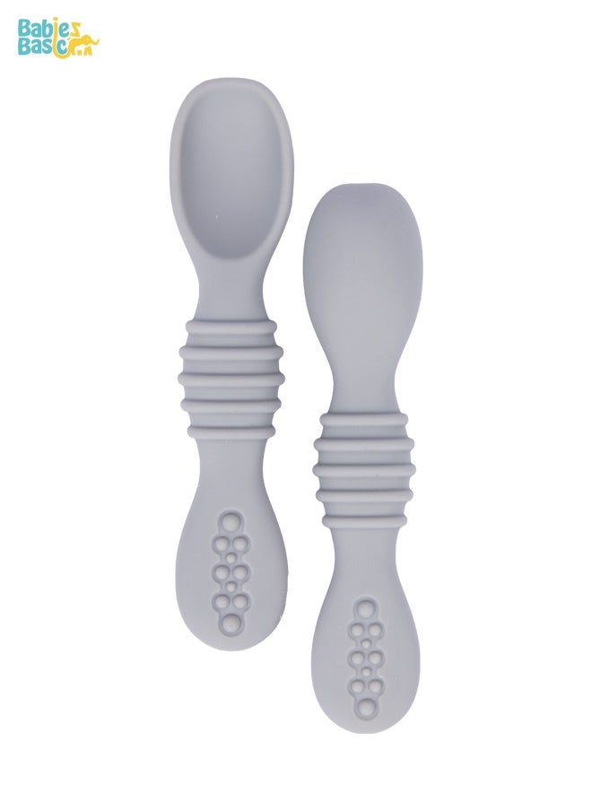 Babies Basic Soft Tip Bpa Free Silicone First Stage Training Spoons - Grey  - Image 1