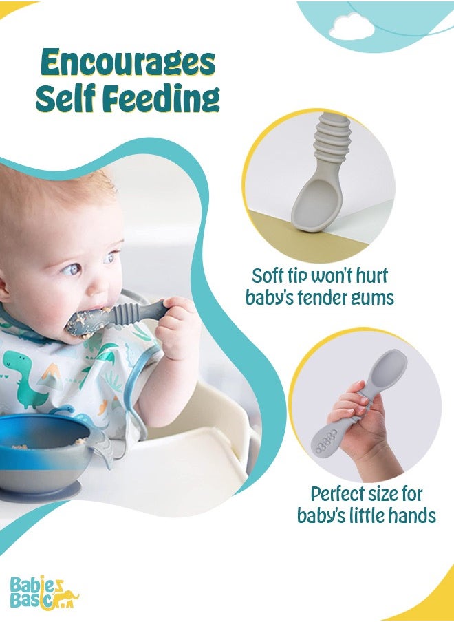 Babies Basic Soft Tip Bpa Free Silicone First Stage Training Spoons - Grey  - Image 2