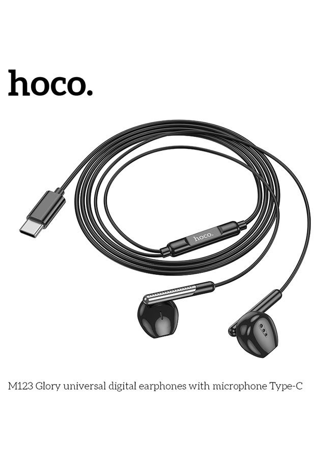 hoco. M123 Glory Universal Digital Earphones with Microphone Type-C(Black) - Image 4