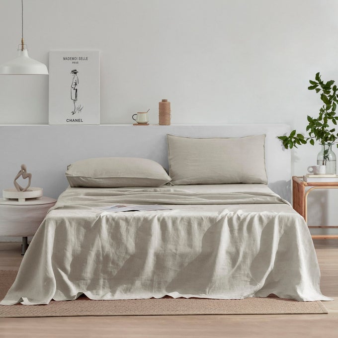 LINEN SHEETS SET QUEEN SIZE100 FRENCH STONEWASH PURE LINEN SHEETS SET4PIECES 1FLAT SHEET1FITTED SHEET2PILLOWCASE SUITABLE FOR HOT SLEEPERSNOT DYED DEEP POCKET NATURAL BEDDING SETLINEN