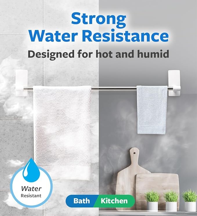 Command 3M Command Towel Bar Hook, Holds up to 4.5 kgs, Drill- Free, No Paint Damage, Water Resistant, Heavy Duty, Great for Bathroom Wall, Shower Area and Kitchen - Image 3