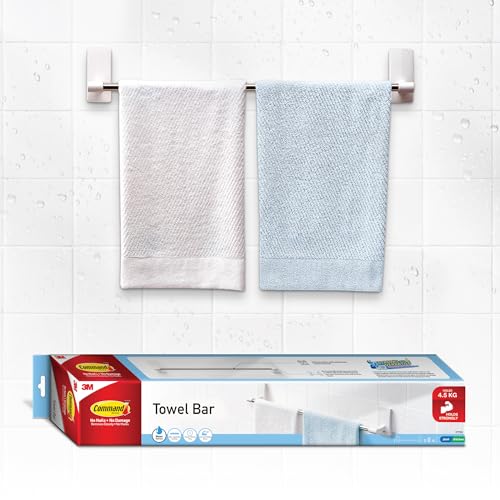 Command 3M Command Towel Bar Hook, Holds up to 4.5 kgs, Drill- Free, No Paint Damage, Water Resistant, Heavy Duty, Great for Bathroom Wall, Shower Area and Kitchen - Image 1