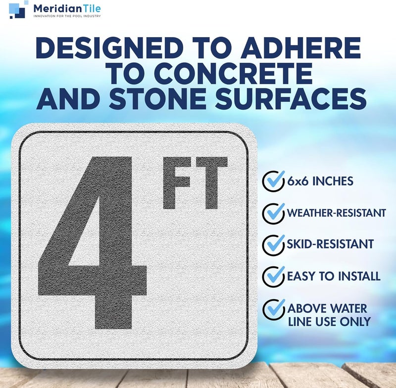 Aquatic Custom Tile , 4FT Depth Markers, 6x6 Inches Vinyl Stickers, Swimming Pool Number Markers, Adhesive Pool Safety Signage, Made in USA - (1 Pack) - Image 2