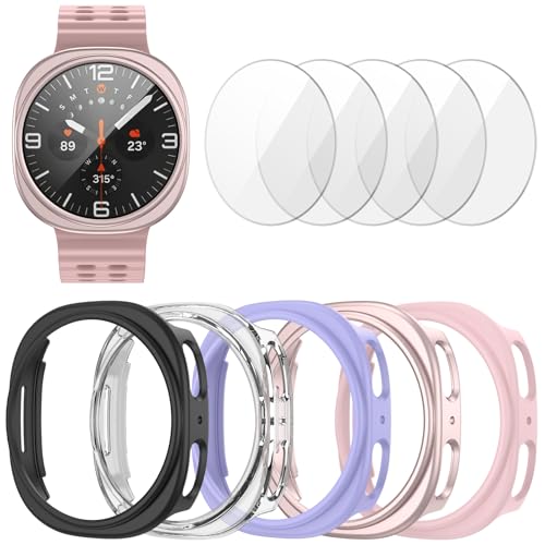 BHARVEST [5+5 Pack] Galaxy Watch 8 40mm Screen Protector, Waterproof Case Protective Cover+Tempered Glass Screen Protector Ultra-Thin Hard PC Guard Bumper for Samsung Galaxy Watch 8 40mm Women - Image 1