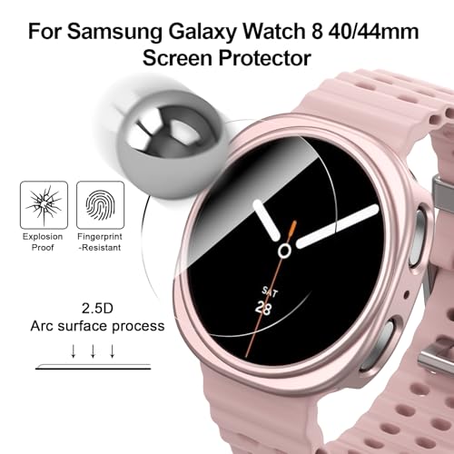 BHARVEST [5+5 Pack] Galaxy Watch 8 40mm Screen Protector, Waterproof Case Protective Cover+Tempered Glass Screen Protector Ultra-Thin Hard PC Guard Bumper for Samsung Galaxy Watch 8 40mm Women - Image 2