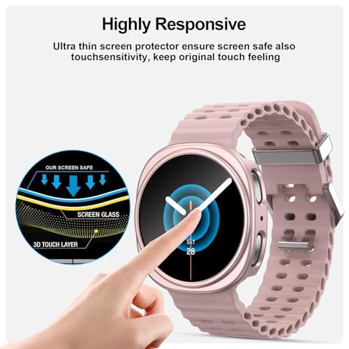 BHARVEST [5+5 Pack] Galaxy Watch 8 40mm Screen Protector, Waterproof Case Protective Cover+Tempered Glass Screen Protector Ultra-Thin Hard PC Guard Bumper for Samsung Galaxy Watch 8 40mm Women - Image 3