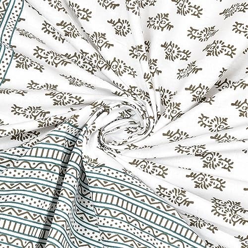 BLOCKS OF INDIA 200Tc Diwan Set Cotton 8 Piece | Deewan Printed Bedsheet Sets for Living Room Hall (Set of 8 Piece, 1-Bed Sheet | 2-Bolster Cover | 5-Cushion Cover (Color 23, White, Green) - Image 4