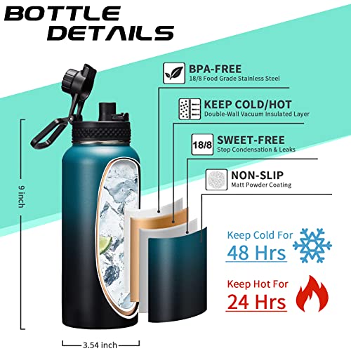 DIGJUPER 32/40/64/128 oz Insulated Water Bottle with straw & Spout Lids Keep Cold 48H Hot 24H, Large Water Flask Bottle with Shoulder Carrier Bag, Paracord Handle & Boot for Gym, Workout & Beach - Image 4