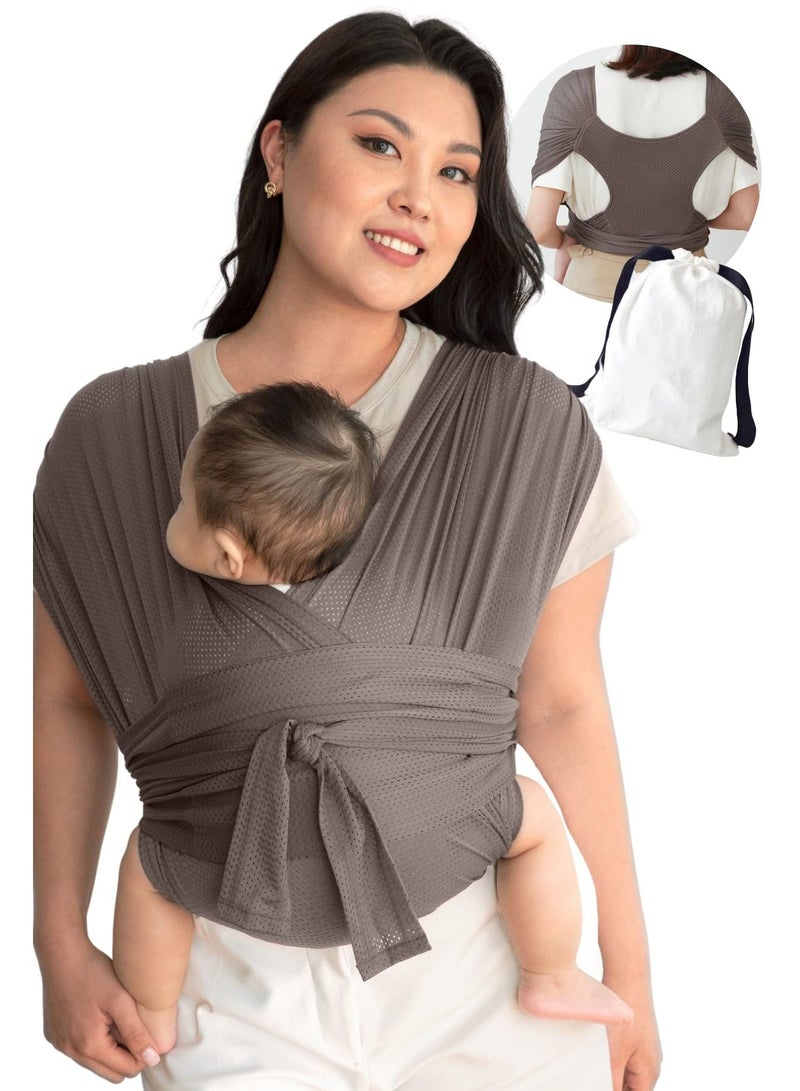 SYOSI Baby Carrier Wrap Easy to Wear Hands Free Baby Carrier Moisture Wicking Soft Ideal for Newborns and Kids Under 44lbs (Brown) - Image 1