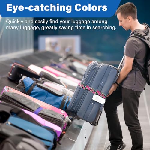 ZHOMA 2 Pack Luggage Straps for Suitcases, Adjustable Travel Belt with Double Lock and Quick Release Buckle, Heavy Duty Nylon Bag Packing Strap, Bright Identifiers Business Travel Accessories-Pink Flowers - Image 5