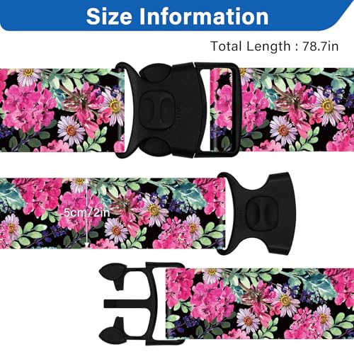 ZHOMA 2 Pack Luggage Straps for Suitcases, Adjustable Travel Belt with Double Lock and Quick Release Buckle, Heavy Duty Nylon Bag Packing Strap, Bright Identifiers Business Travel Accessories-Pink Flowers - Image 3