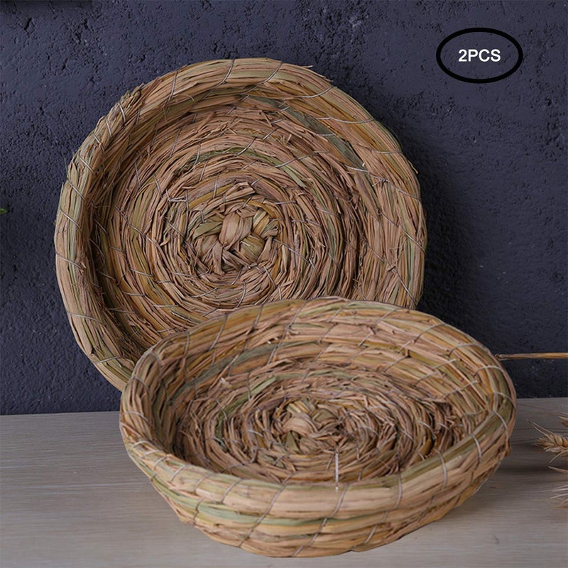 Orgrimmar 2PCS Handmade Woven Flat Base Straw Bird Nest Breeding Nest Hatch House Cage for Dove, Pigeon, Parrot, Rabbits, Hamster, Gerbil Guinea Pig, Chinchillas - Image 3