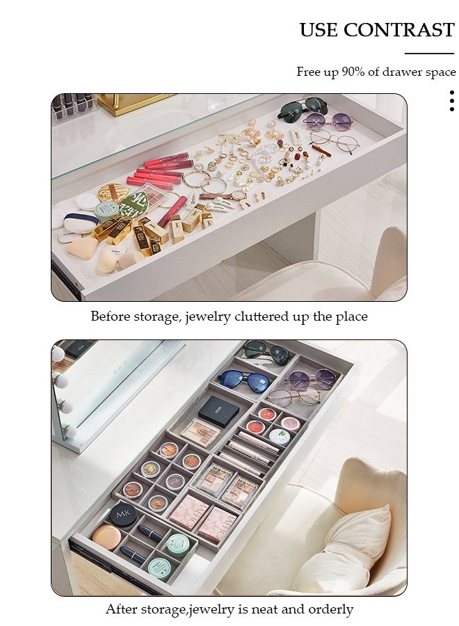 DUNISO صواني مجوهرات قابلة للتكديس، مجموعة من 4 صواني تنظيم الأدراج لملحقات الخزانة للأقراط، الخواتم، الأدوات التكنولوجية ومستحضرات التجميل، منظم عرض لتخزين القلائد وعرض الأساور مع صينية قابلة للإزالة. - Image 4