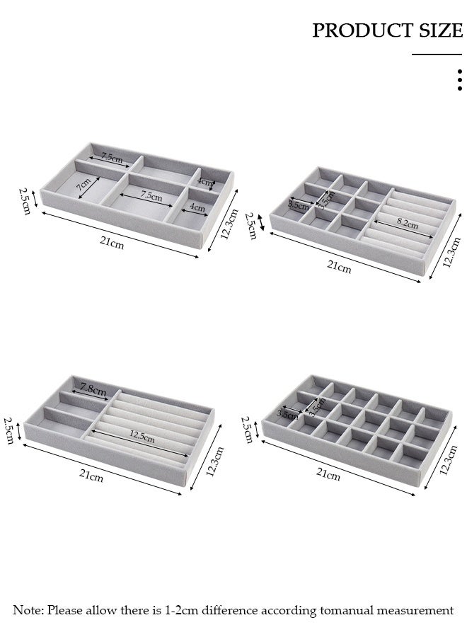 DUNISO صواني مجوهرات قابلة للتكديس، مجموعة من 4 صواني تنظيم الأدراج لملحقات الخزانة للأقراط، الخواتم، الأدوات التكنولوجية ومستحضرات التجميل، منظم عرض لتخزين القلائد وعرض الأساور مع صينية قابلة للإزالة. - Image 2