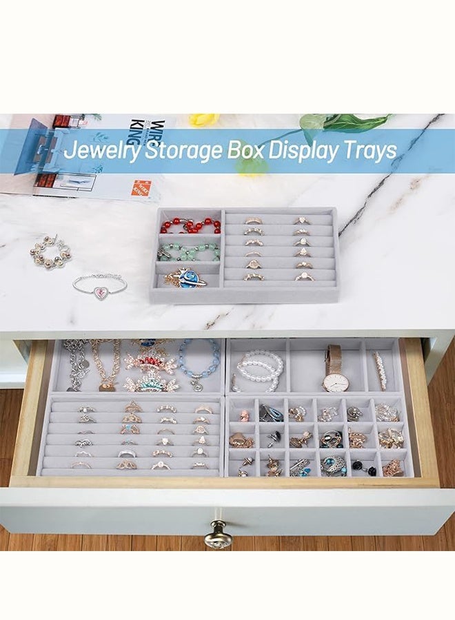 DUNISO صواني مجوهرات قابلة للتكديس، مجموعة من 4 صواني تنظيم الأدراج لملحقات الخزانة للأقراط، الخواتم، الأدوات التكنولوجية ومستحضرات التجميل، منظم عرض لتخزين القلائد وعرض الأساور مع صينية قابلة للإزالة. - Image 5