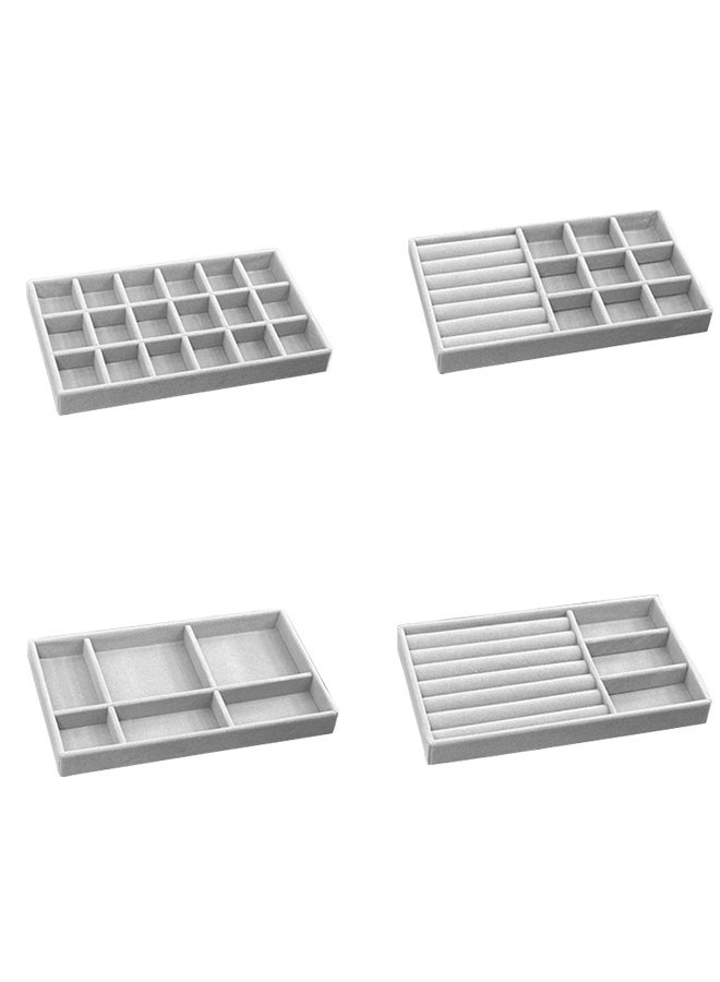 DUNISO صواني مجوهرات قابلة للتكديس، مجموعة من 4 صواني تنظيم الأدراج لملحقات الخزانة للأقراط، الخواتم، الأدوات التكنولوجية ومستحضرات التجميل، منظم عرض لتخزين القلائد وعرض الأساور مع صينية قابلة للإزالة. - Image 3
