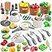 JOKERKING 90Pcs Kitchen Playset Accessories Pretend Cooking with Pots Pans Cookware Food Fruit Veges Color Sorting Baskets Prop Money Learning Gift for Girls Boys Toddlers White - Image 2