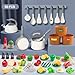JOKERKING 90Pcs Kitchen Playset Accessories Pretend Cooking with Pots Pans Cookware Food Fruit Veges Color Sorting Baskets Prop Money Learning Gift for Girls Boys Toddlers White - Image 4