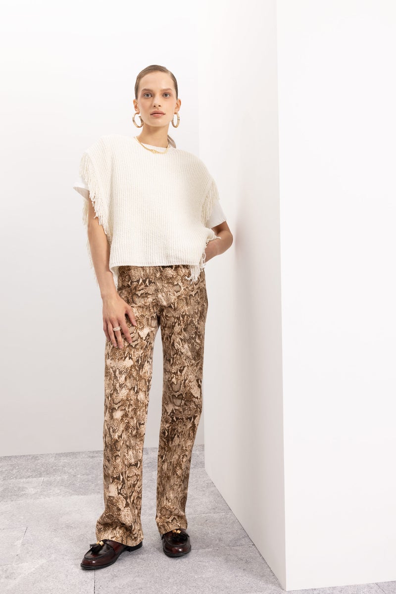 DeFacto Woman Straight Fit Snakeskin Patterned High Waist Long Pants - Image 1