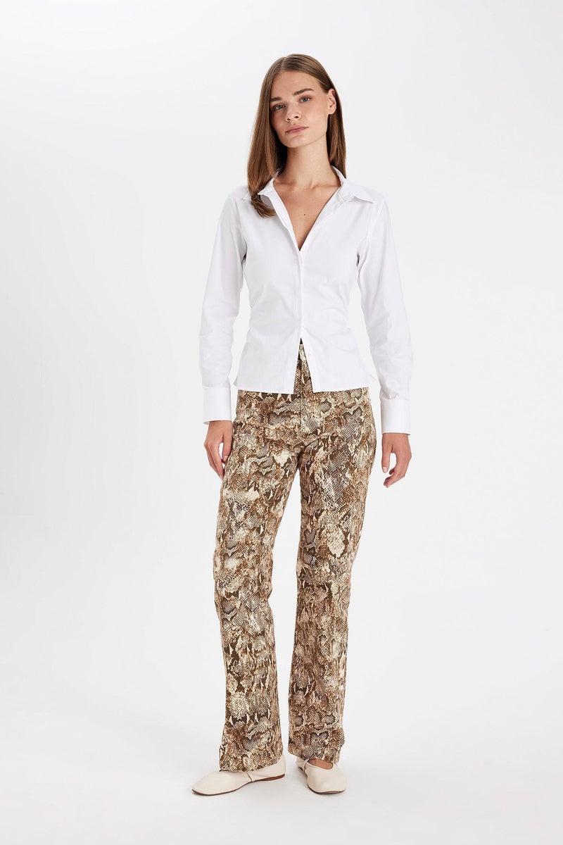 DeFacto Woman Straight Fit Snakeskin Patterned High Waist Long Pants - Image 4