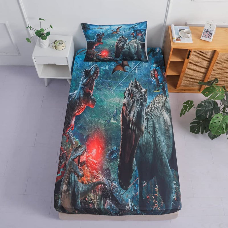 Roscloud Kids Dinosaur Sheet Sets  Twin Size Boys Dinosaur Bed Set  3D TRex  Triceratops Fitted Sheet  Pillowcase