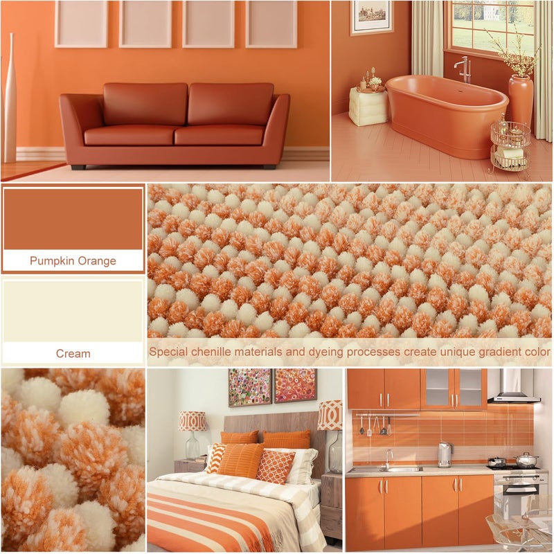 BSICPRO Large Bathroom Rugs  Bath Mat Rug for Bathroom Non Slip 24 x 70 Inches Water Absorbent Chenille Bathroom Runner Rugs Floor Mats Machine Washable (Pumpkin Orange and Cream) - Image 4