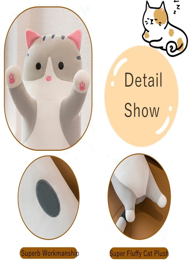 Rexinc Long Gray Cat Plush Pillow Toy Sleeping Pillow Cute Cartoon Cat Stuffed Animals Soft Long Body Pillow Gift for Kids(19.68in) - Image 4