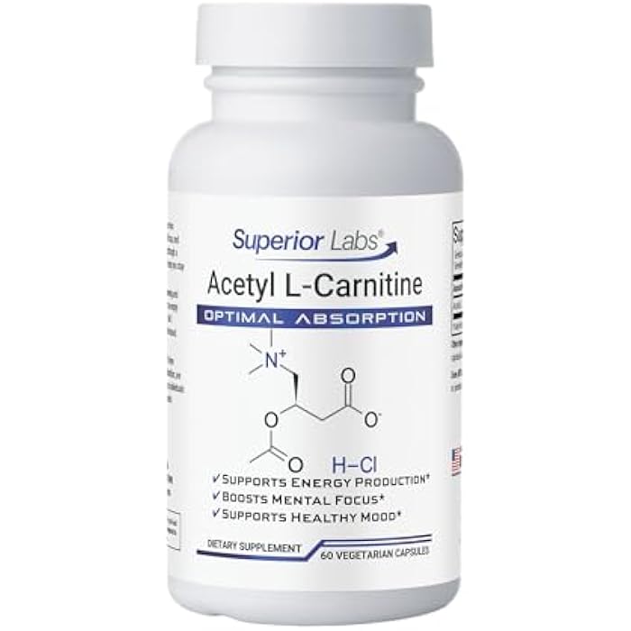 Superior Labs Acetyl L-Carnitine 500 mg, High Potency ALCAR, Pure Non-GMO, Zero Synthetic Additives, Maximum Absorption, Energy & Fat Metabolism, Brain, Nerve & Cellular Detox Support, (60 Veg Caps) - Image 1