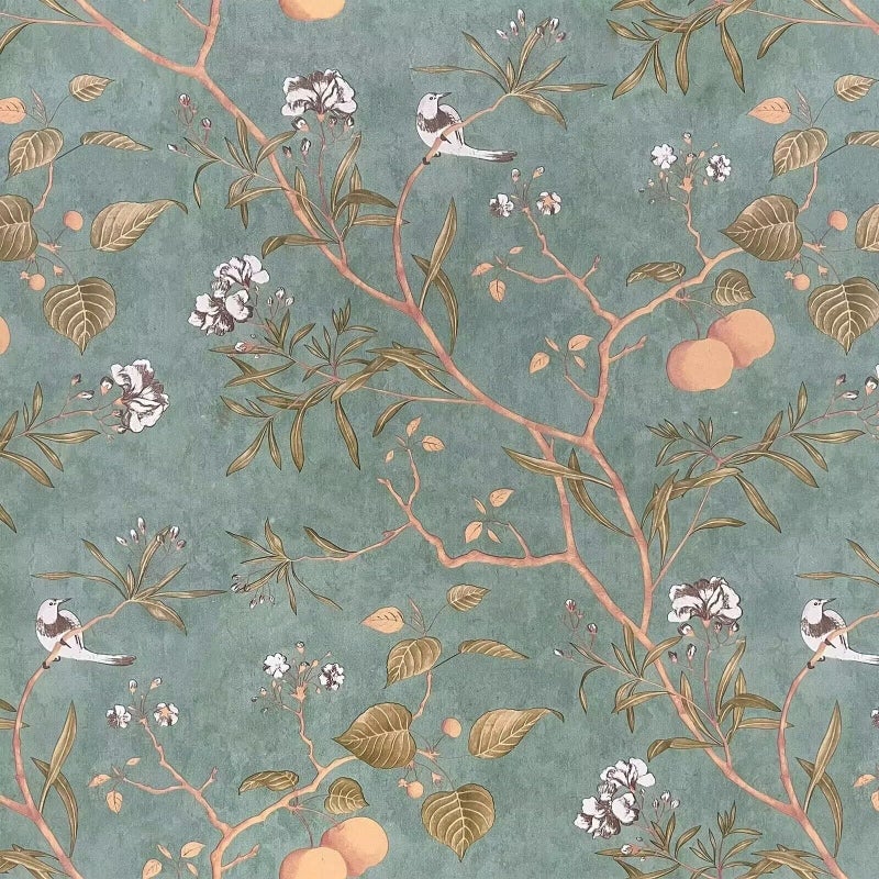 ورق جدران زهور أخضر Laatse قابل للإزالة واللصق مع طيور 175 × 1968 ورق لاصق مقاوم للماء بتصميم نباتي حديث لتزيين غرفة النوم ومطبخ الخزائن