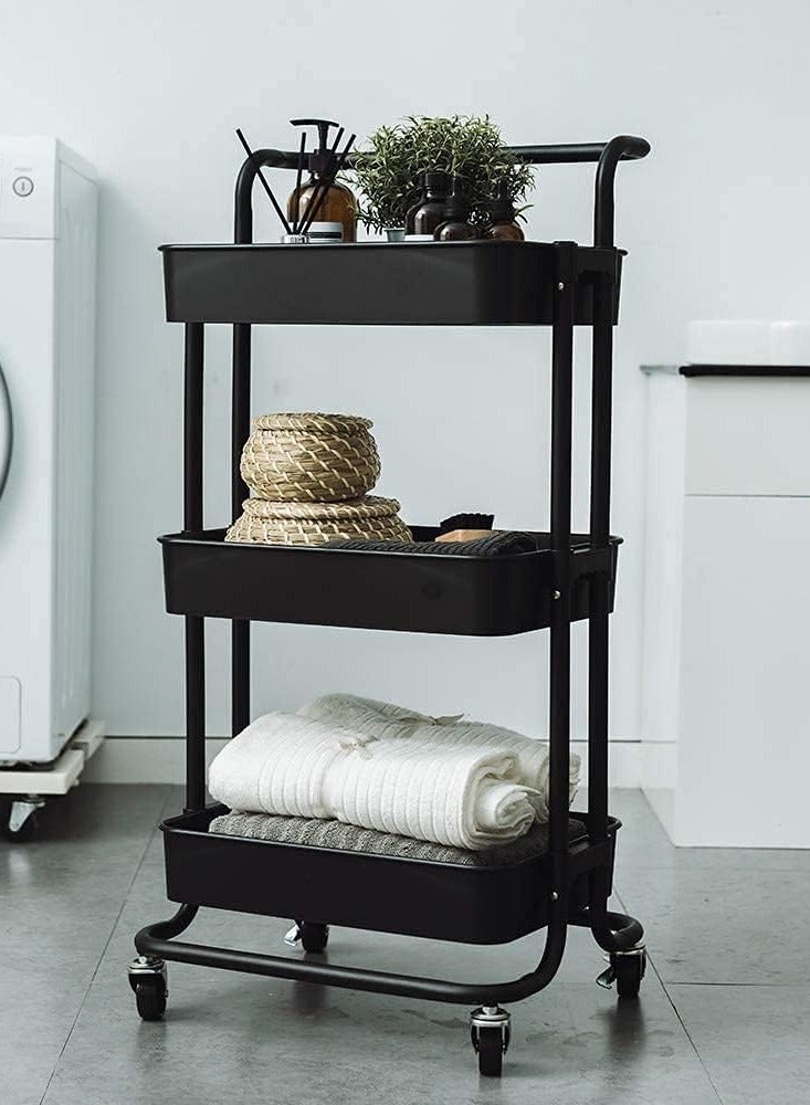 DubaiGallery 3-Tier Metal Rolling Utility Cart,Craft Art Cart,with 2 Lockable Wheels Storage Organizer Shelf for Kitchen, Bedroom, Bathroom, Office, Living Room - Image 4