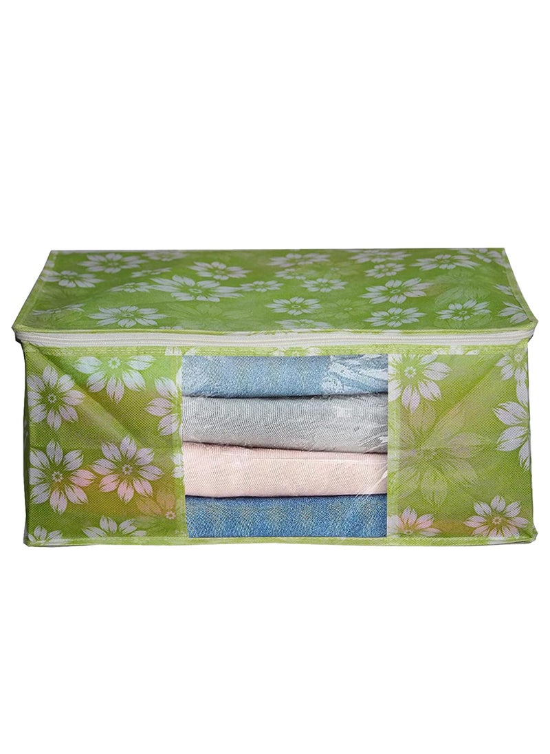 AARON INC AARON INC Saree Cover With Zip Saree Organizer for Wardrobe Storage Bags For Clothes Large Non Woven Saree Bag Transparent Window Cloth Packing Bag Floral Print Green Pack of 12  - Image 5