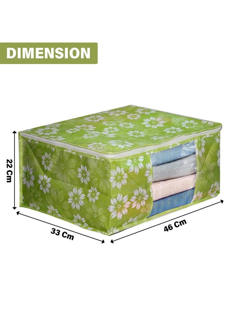 AARON INC AARON INC Saree Cover With Zip Saree Organizer for Wardrobe Storage Bags For Clothes Large Non Woven Saree Bag Transparent Window Cloth Packing Bag Floral Print Green Pack of 12  - Image 2