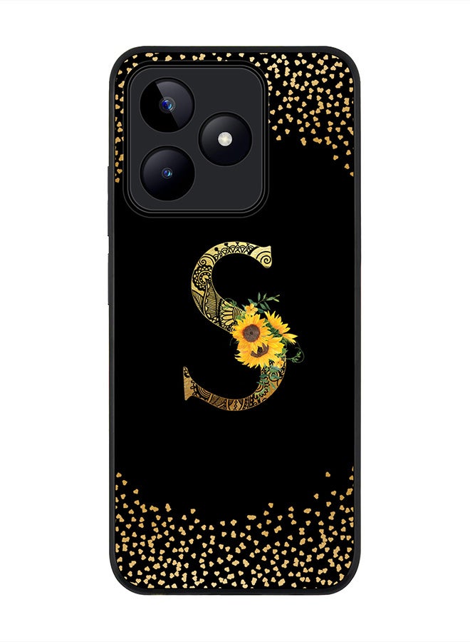 Stylizedd Rugged Black edge case for Realme C51 / Realme Note 50 4G,Custom Monogram Initial Letter Floral Pattern Alphabet - S (Black) - Image 1