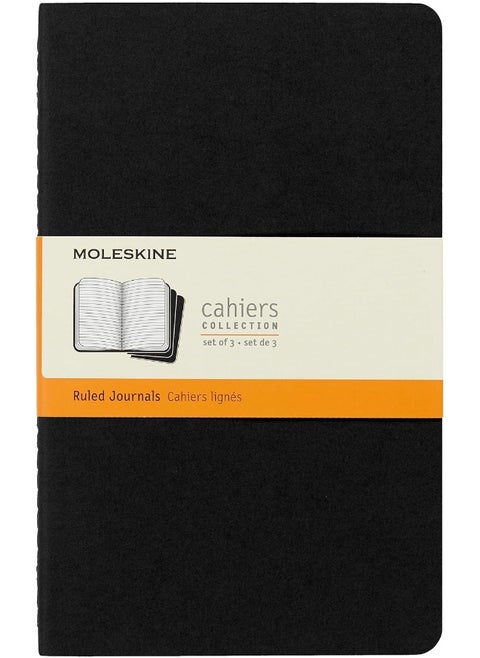 Moleskine - Cahier Journal - Set 3 Notebooks with Ruled Pages - Cardboard Cover with Visible Cotton Stiching - Color Black - Large 13 x 21 cm - 80 Pages