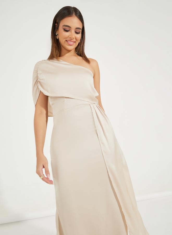 Styli Gathered One Shoulder Draped Maxi Dress  - Image 2