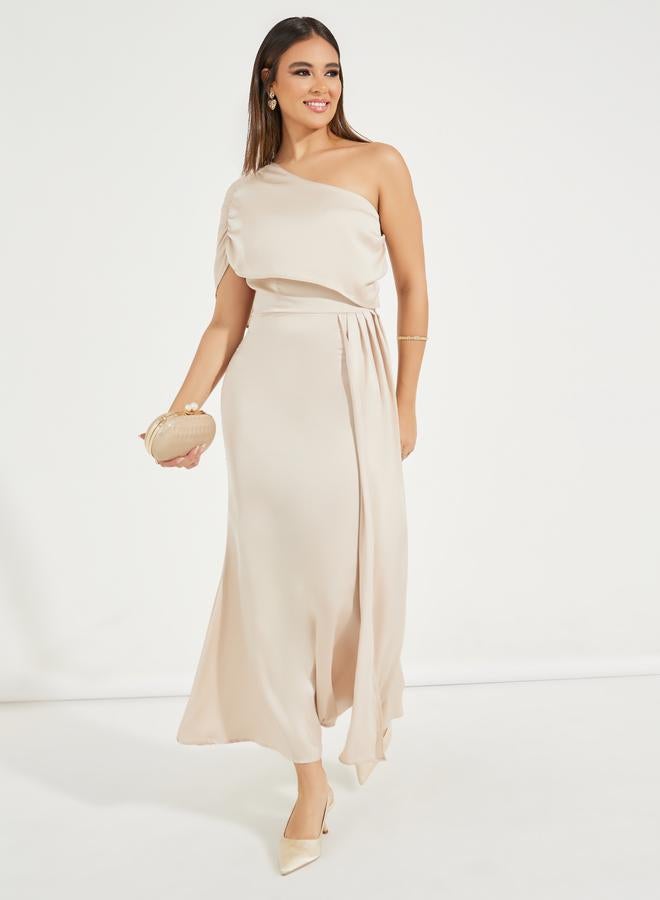 Styli Gathered One Shoulder Draped Maxi Dress  - Image 1