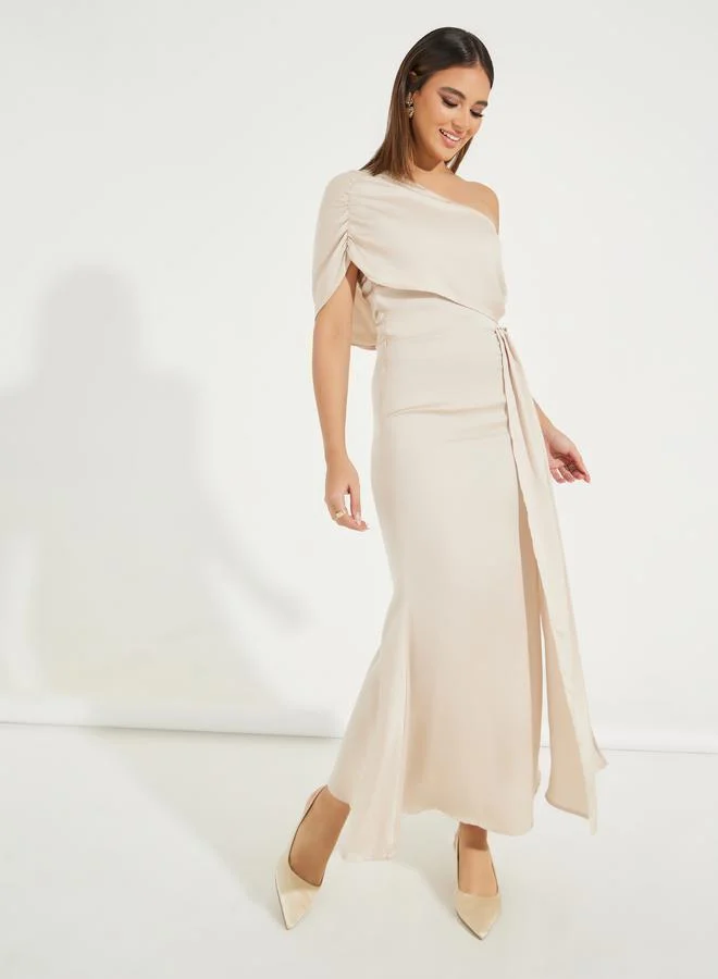 Styli Gathered One Shoulder Draped Maxi Dress