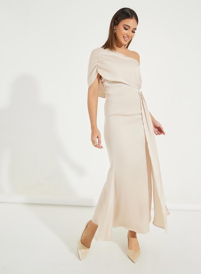 Styli Gathered One Shoulder Draped Maxi Dress  - Image 3