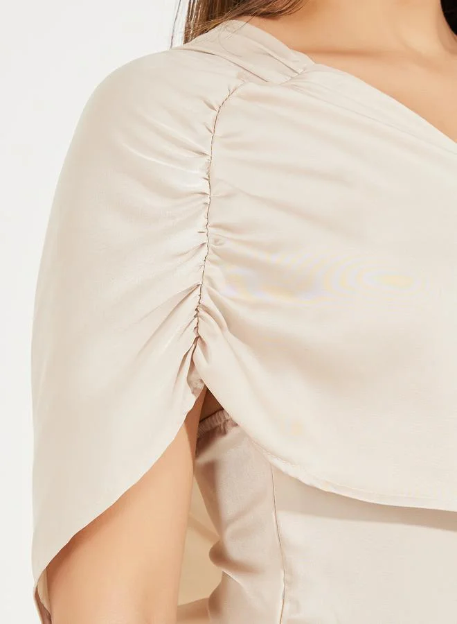 Styli Gathered One Shoulder Draped Maxi Dress