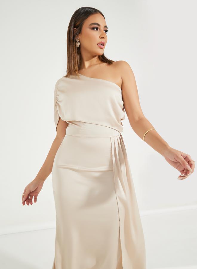 Styli Gathered One Shoulder Draped Maxi Dress  - Image 5