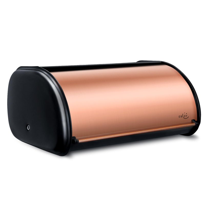 ENLOY Bread Box for Kitchen Countertop, Stainless Steel Bread Storage Bin for Kitchen with Roll Up Lid, Large Capacity Bread Keeper Holds Large Loaves of Bread (Rose Gold) 17 x 11 x 7 IN - Image 1