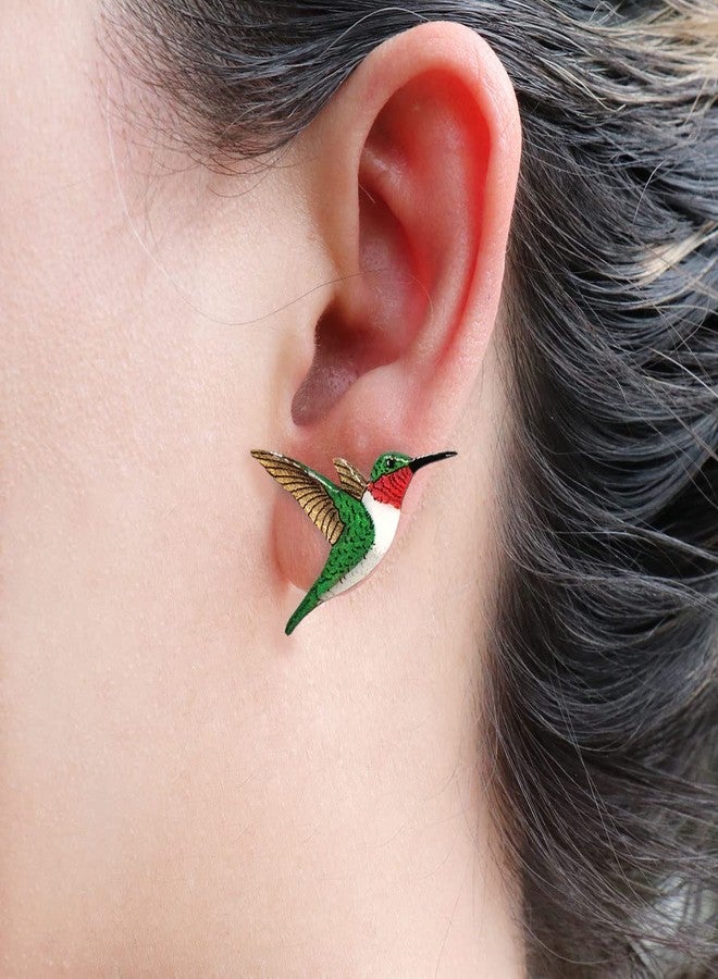 Genérico Ruby throat Flying Hummingbird handmade stud bird earrings for women stainless steel post - Image 2