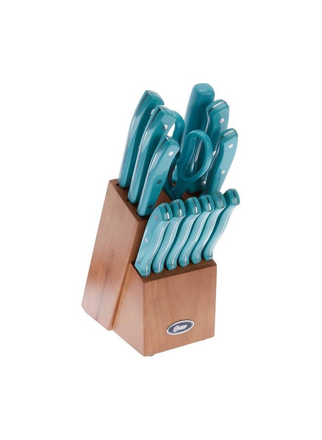 Oster Evansville 14 Piece Cutlery Set, Stainless Steel with Turquoise Handles - - Image 1
