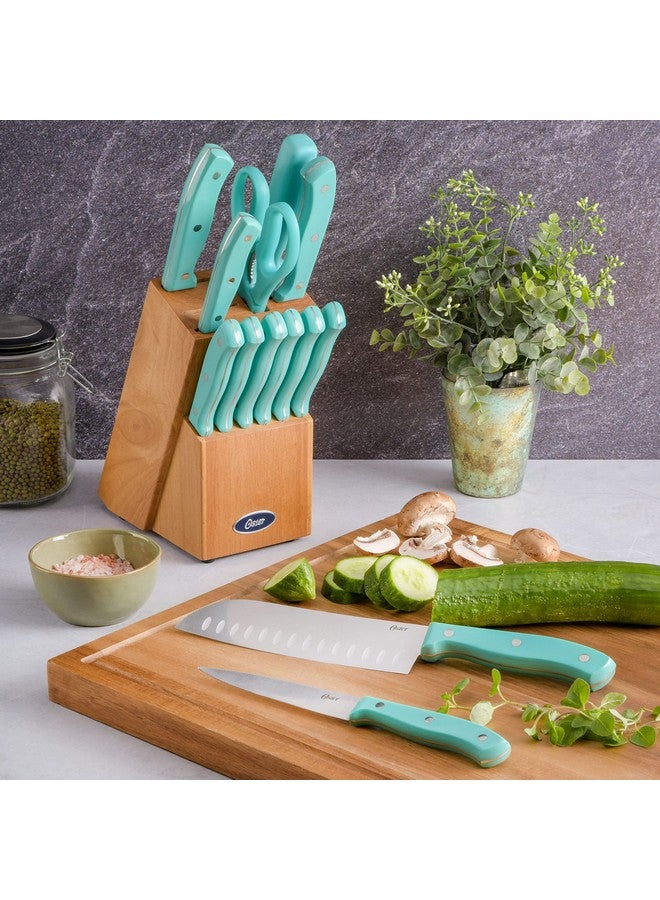 Oster Evansville 14 Piece Cutlery Set, Stainless Steel with Turquoise Handles - - Image 2