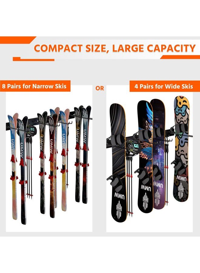 Ultrawall Wall Mount Ski Rack, Garage Ski Storage Rack, Ski Hangers For 8 Pairs of Skis - Image 3