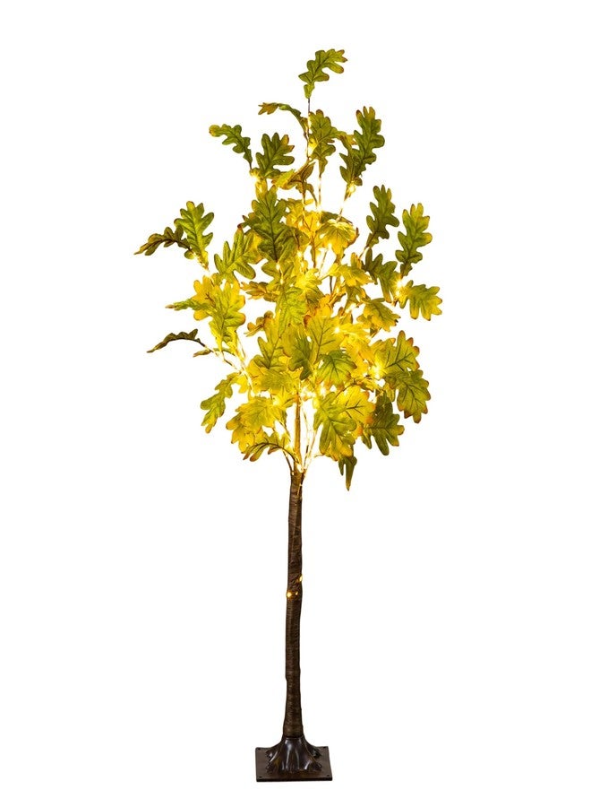 Nearly Natural 4ft Pre-Lit Green Autumn Oak Artificial Fall Tree with 150 Warm White LED Lights - Image 1