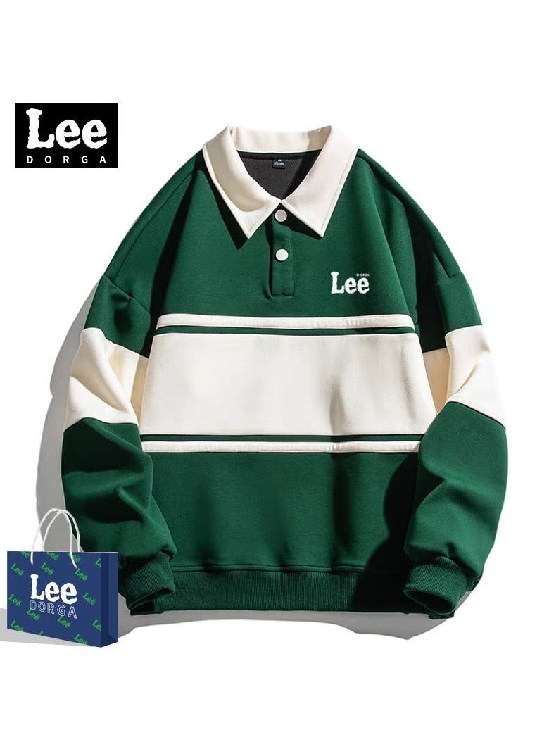 LEE New Loose Casual Long Sleeved Polo Shirt With Contrasting Colors  - Image 1