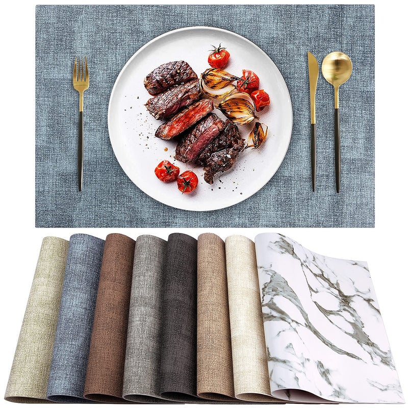 LANDVIEW Leather Heat Resistant Placemats Set of 6 Waterproof Wipeable Washable PU Table MatsEasy to Clean AntiSlip Place Mats Blue 6