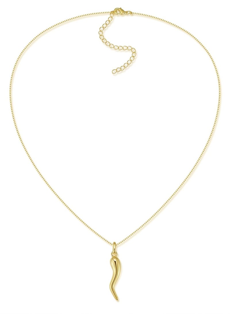 Julia Store 18K Gold Plated Stainless Steel Lucky Trendy Luxury Celebrity Chili Symbol Of Hot Love Cornicello Italian Horn Pepper Necklace Charm Pendant Jewelry Gift For Women Girls Men - Image 1
