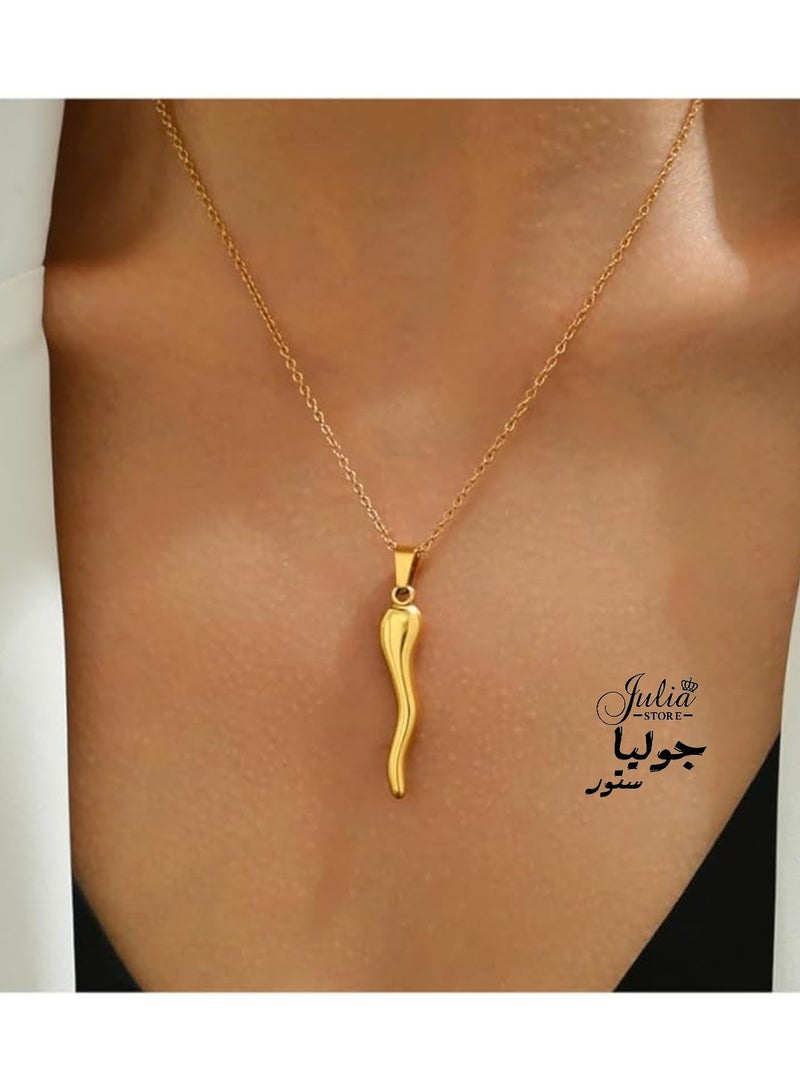 Julia Store 18K Gold Plated Stainless Steel Lucky Trendy Luxury Celebrity Chili Symbol Of Hot Love Cornicello Italian Horn Pepper Necklace Charm Pendant Jewelry Gift For Women Girls Men - Image 2